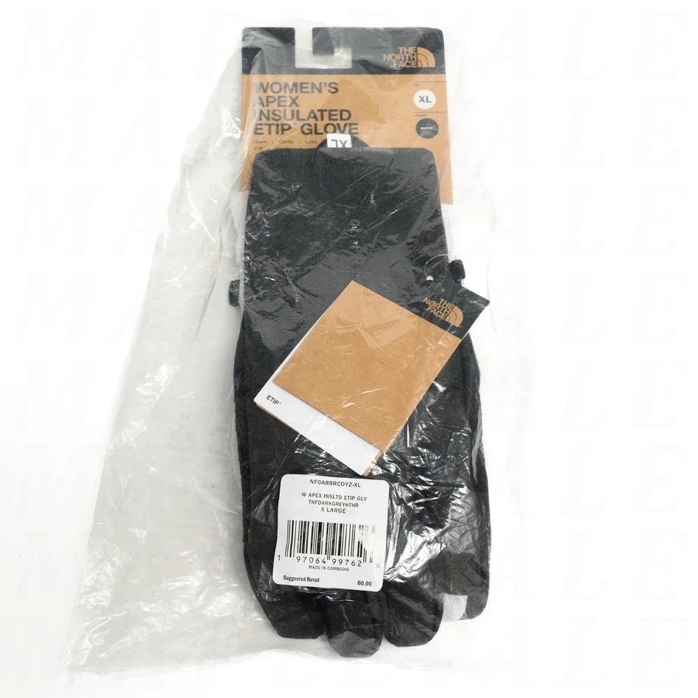The North Face Women's Sz XL Apex Insulated Etip Gloves TNF Dark Grey Black NEW